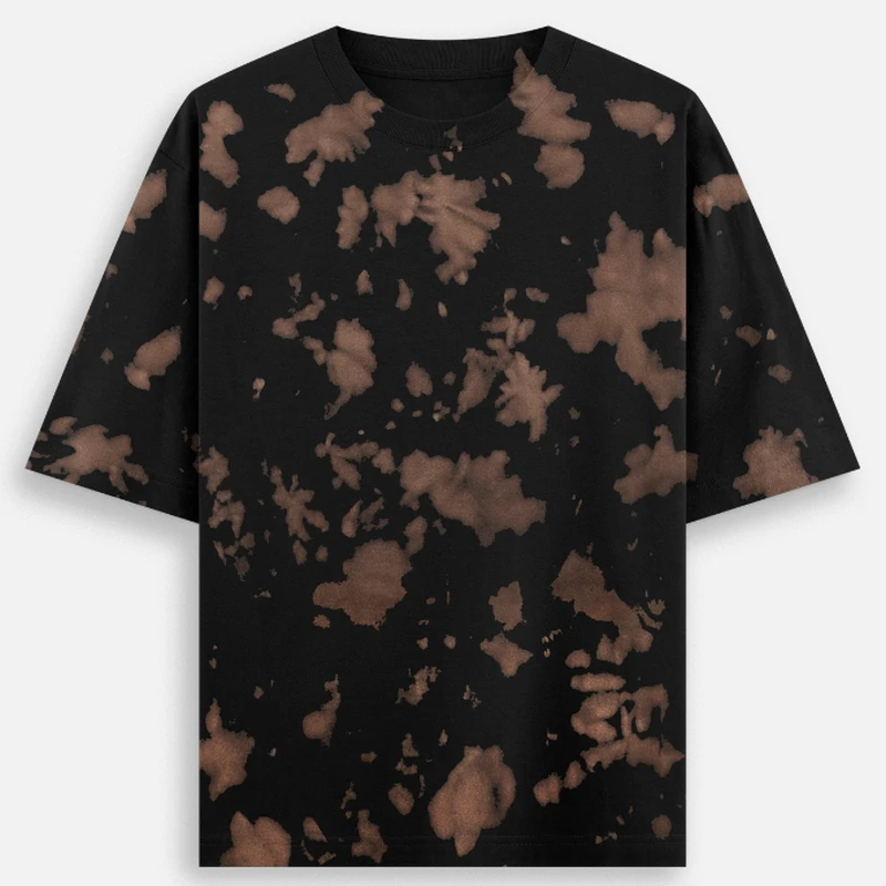 Brown Black Plain Tie Dye Oversized Round Neck T-Shirt - 260 GSM Unisex