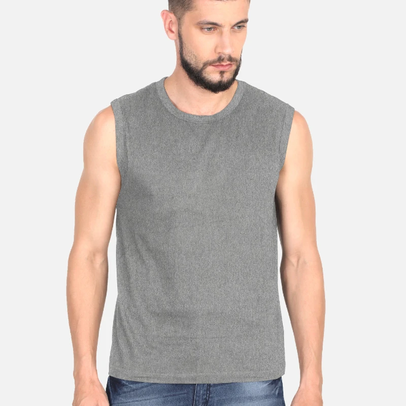 Charcoal Melange Plain Sleeveless T-shirt
