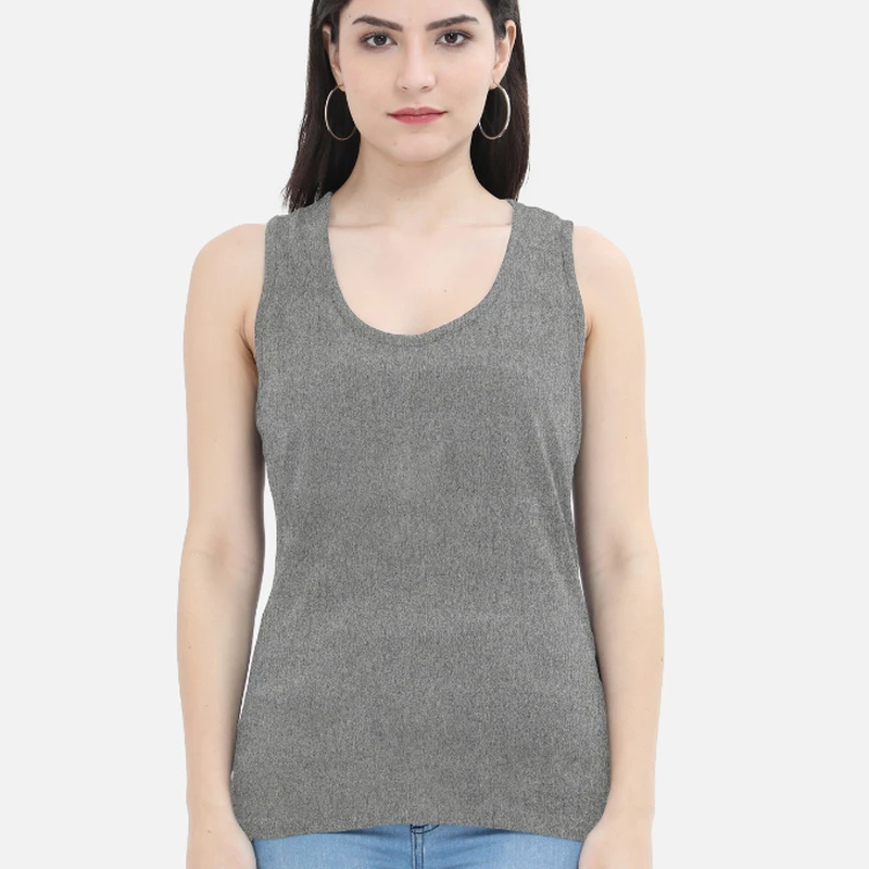 Charcoal Melange Plain Women Tank Top