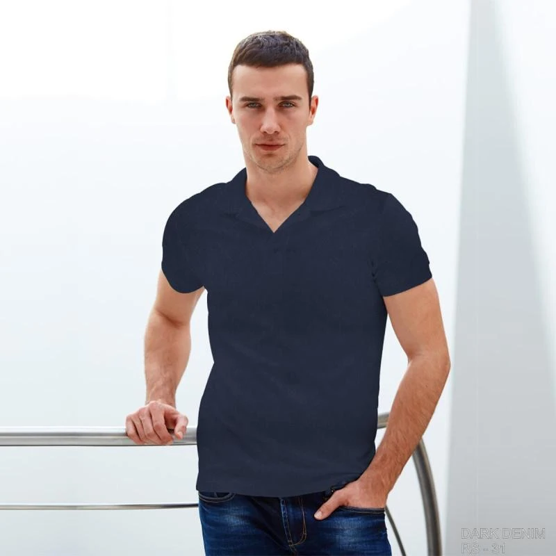 Dark Denim Plain Collar Polo T-shirt - 100% Cotton Unisex - 260 GSM