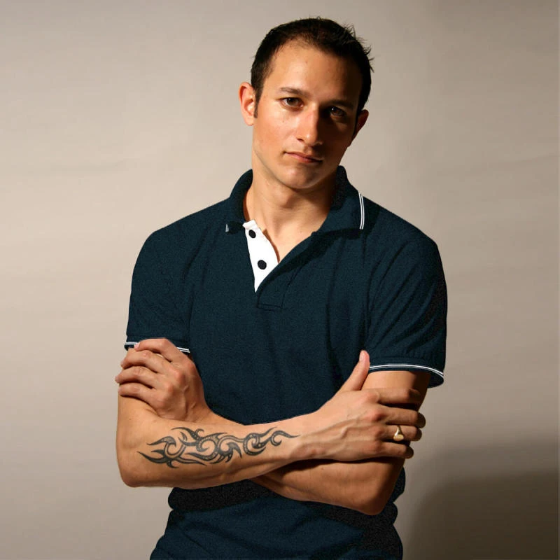 Dark Denim With White Plain Tipping Collar Polo T-shirt - 100% Cotton Unisex - 260 GSM product image