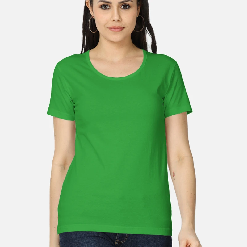 Flag Green Plain Women Round Neck T-shirt