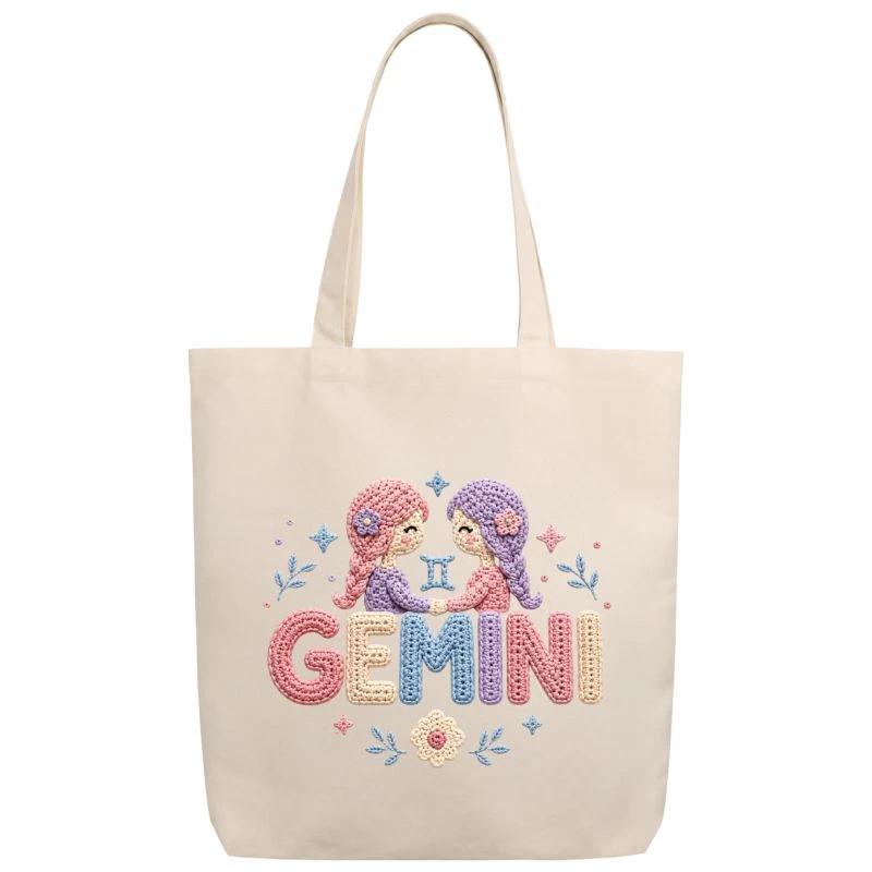 Gemini Crochet Zodiac Sign Tote Bag product image