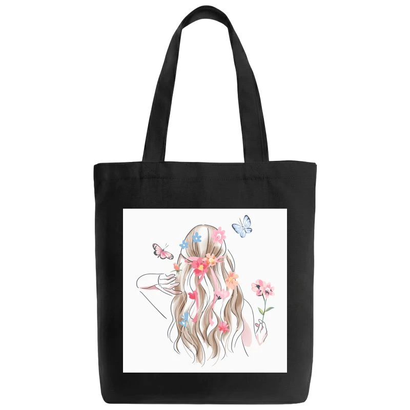 Girl And Butterflies Tote Bag