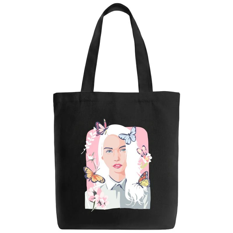 Girl Face & Butterflies Tote Bag