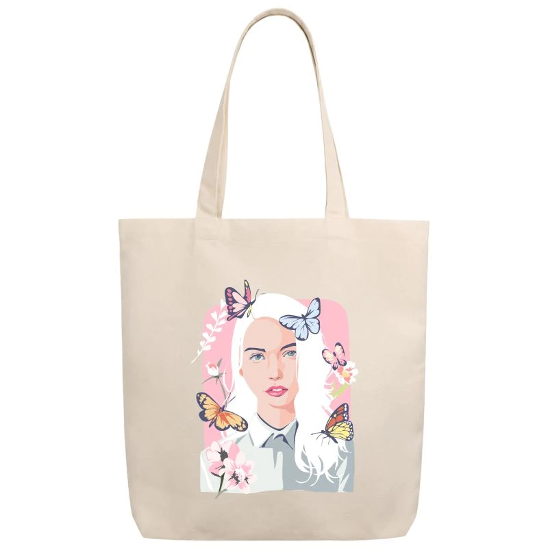 Girl Face & Butterflies Tote BaG product image