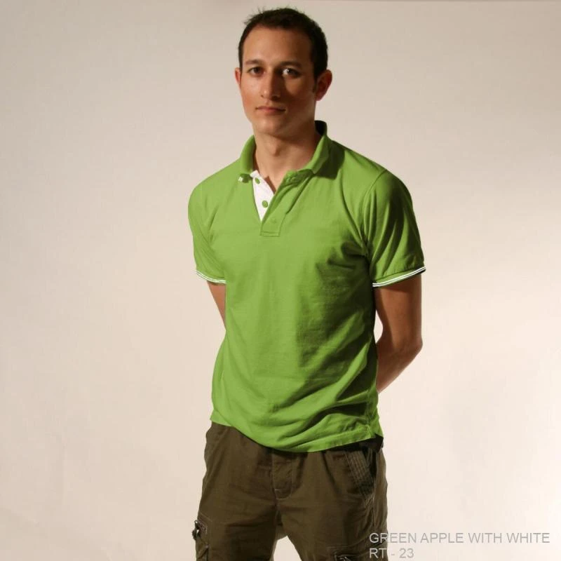 Green Apple With White Plain Tipping Collar Polo T-shirt - 100% Cotton Unisex - 260 GSM