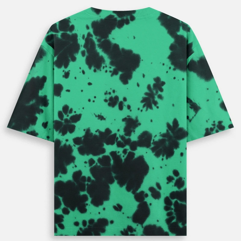 Green Black Plain Tie Dye Oversized Round Neck T-Shirt product image