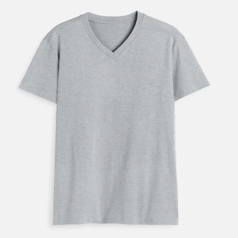 Grey Melange Plain V Neck T-shirt