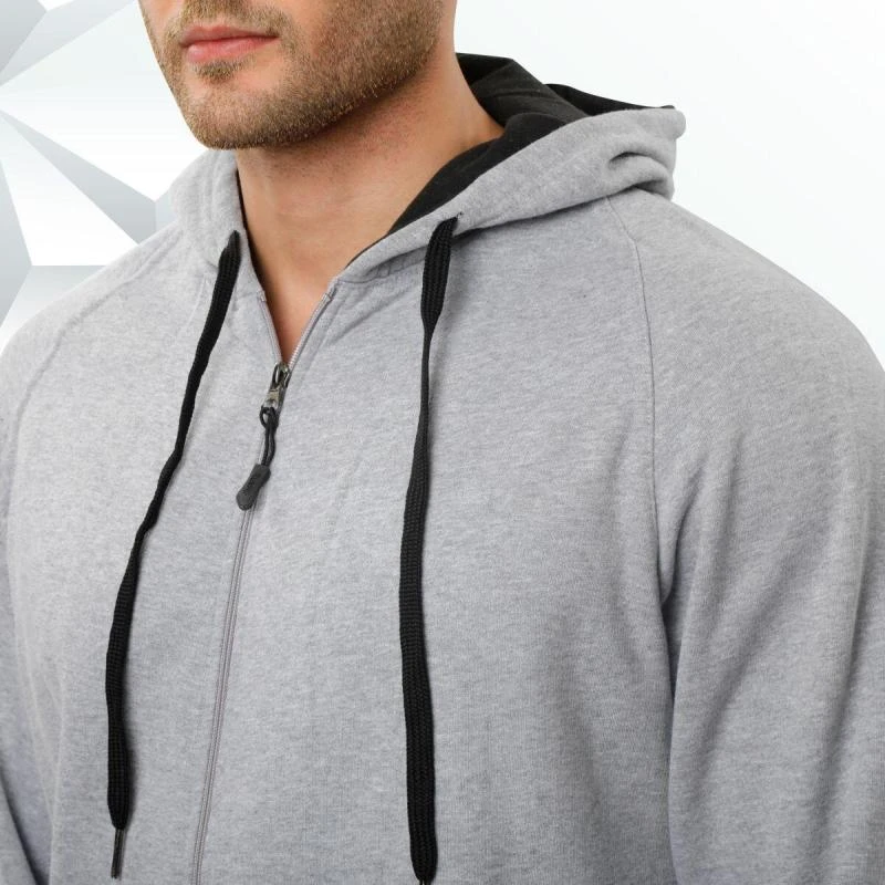 Grey Melange And Black Plain Zip Hoodie product image