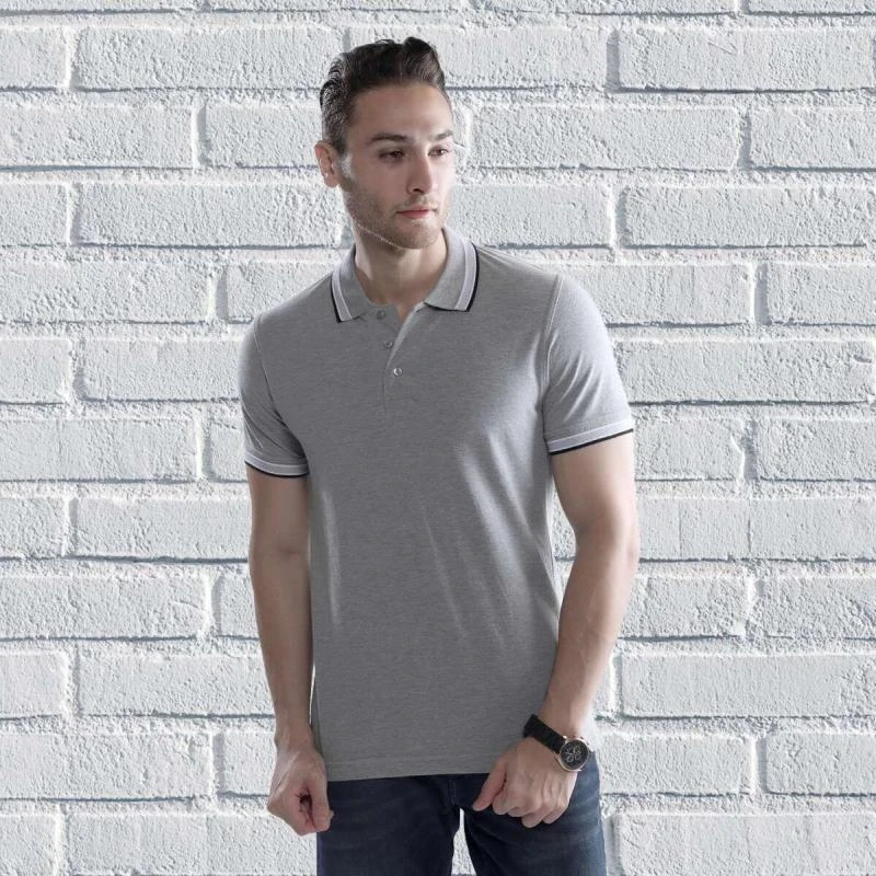 Grey Melange Black Grey Plain Jacquard Collar Polo T-shirt - 100% Cotton Unisex - 260 GSM product image