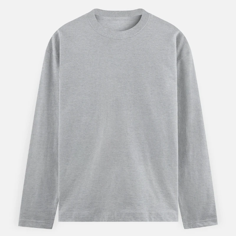 Grey Melange Plain Full Sleeve Round Neck T-shirt