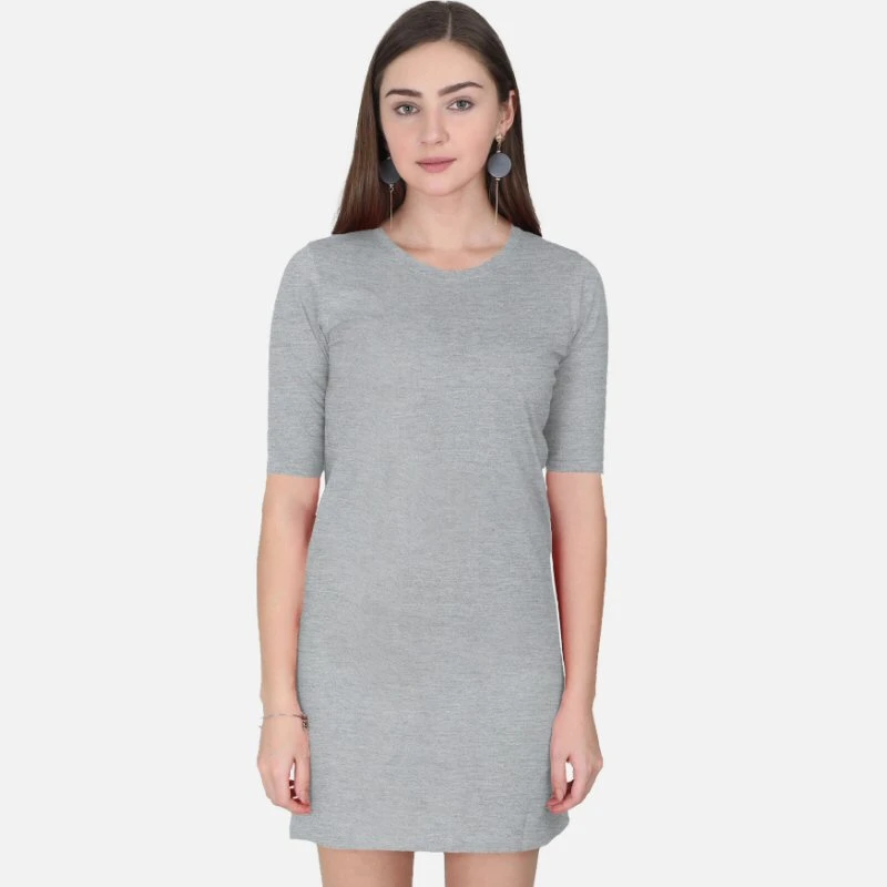 Grey Melange Plain Women T-Shirt Dress