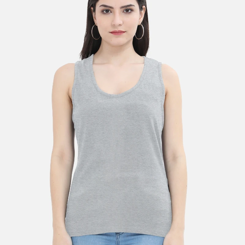 Grey Melange Plain Women Tank Top
