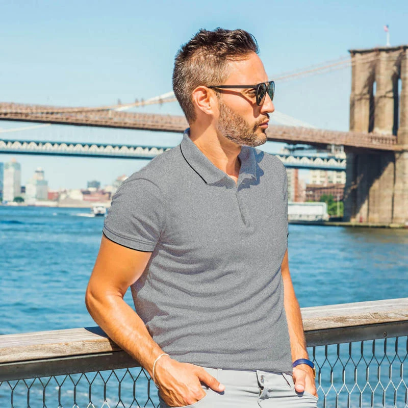 Grey Melange With Black Plain Tipping Collar Polo T-shirt - 100% Cotton Unisex - 230 GSM product image