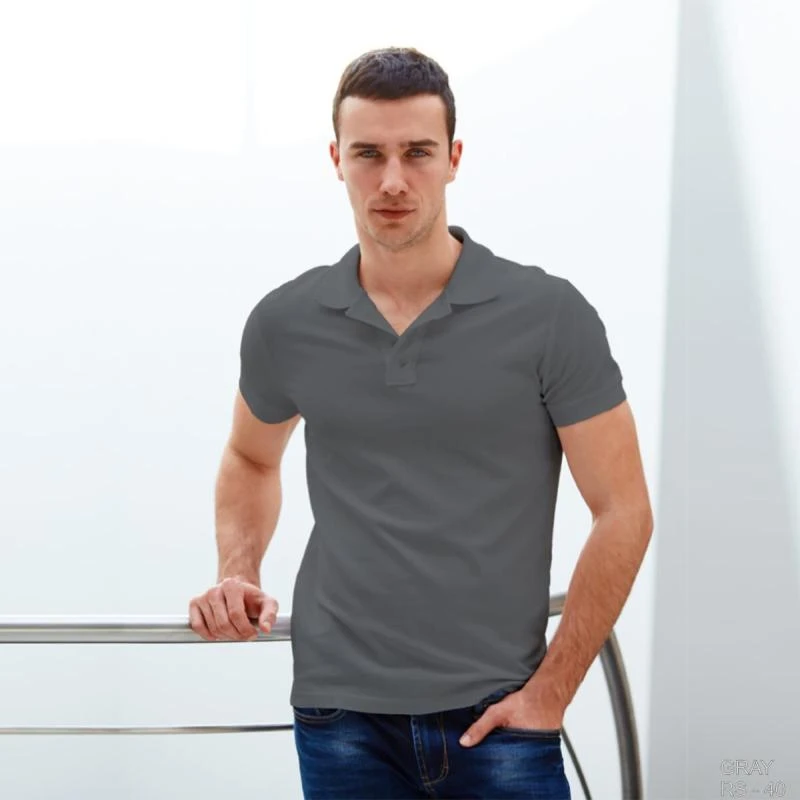 Grey Plain Collar Polo T-shirt - 100% Cotton Unisex - 260 GSM