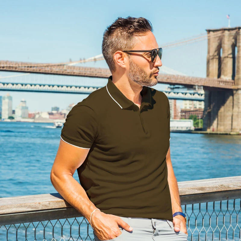 Kahkhi With White Plain Tipping Collar Polo T-shirt - 100% Cotton Unisex - 230 GSM product image