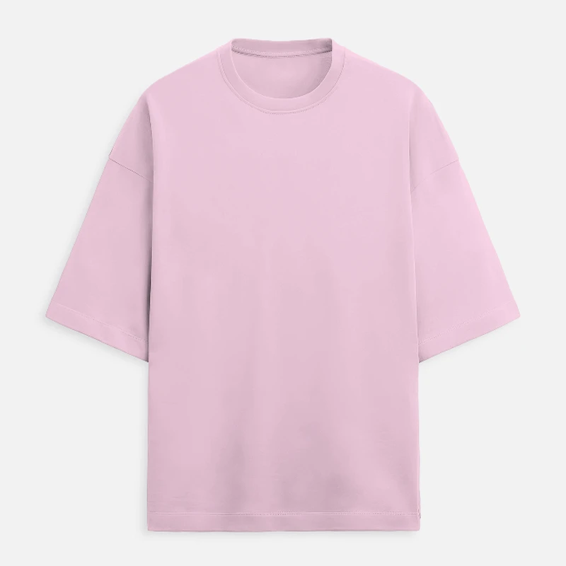 Light Baby Pink Plain Terry Boxy Oversized Round Neck T-Shirt - 260 GSM Unisex