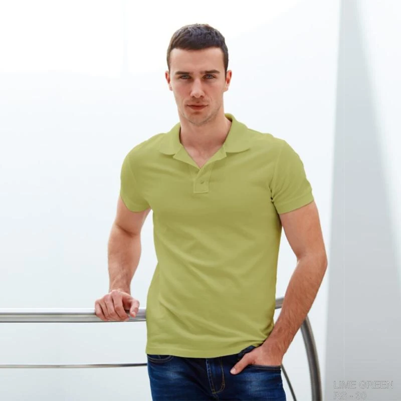 Lime Green Plain Collar Polo T-shirt - 100% Cotton Unisex - 260 GSM