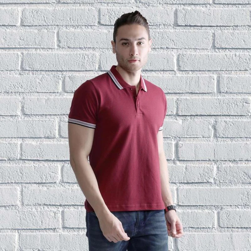 Maroon Black Maroon Plain Jacquard Collar Polo T-shirt - 100% Cotton Unisex - 260 GSM product image