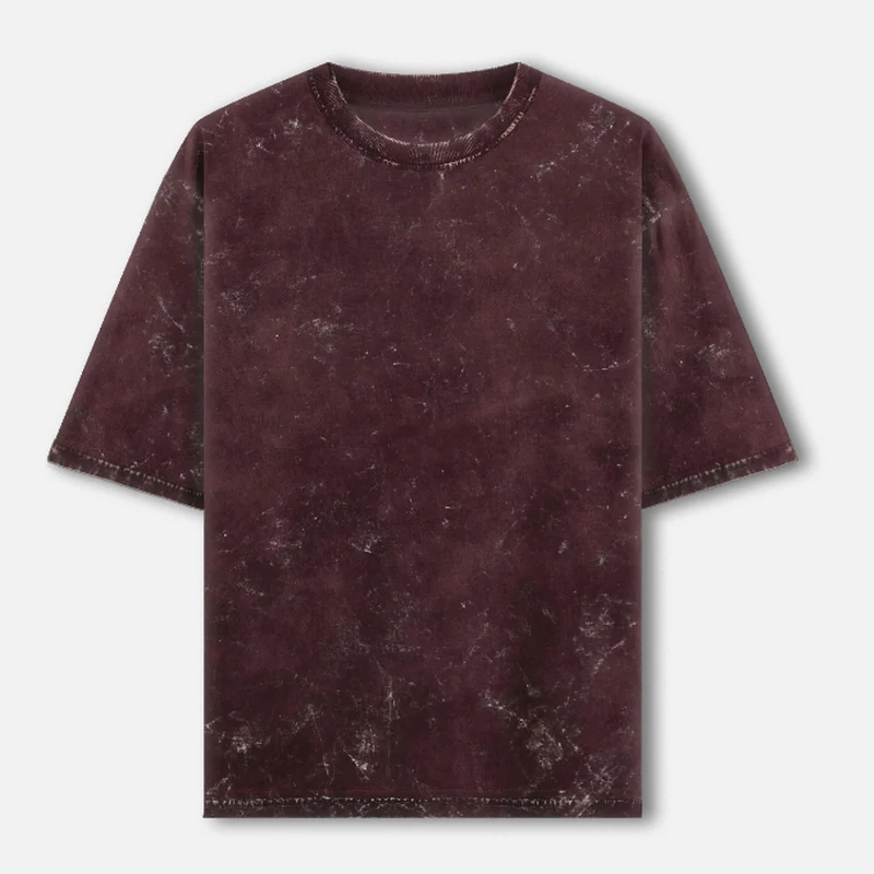 Maroon Plain Acid Washed Oversized Round Neck T-Shirt - 240 GSM Unisex