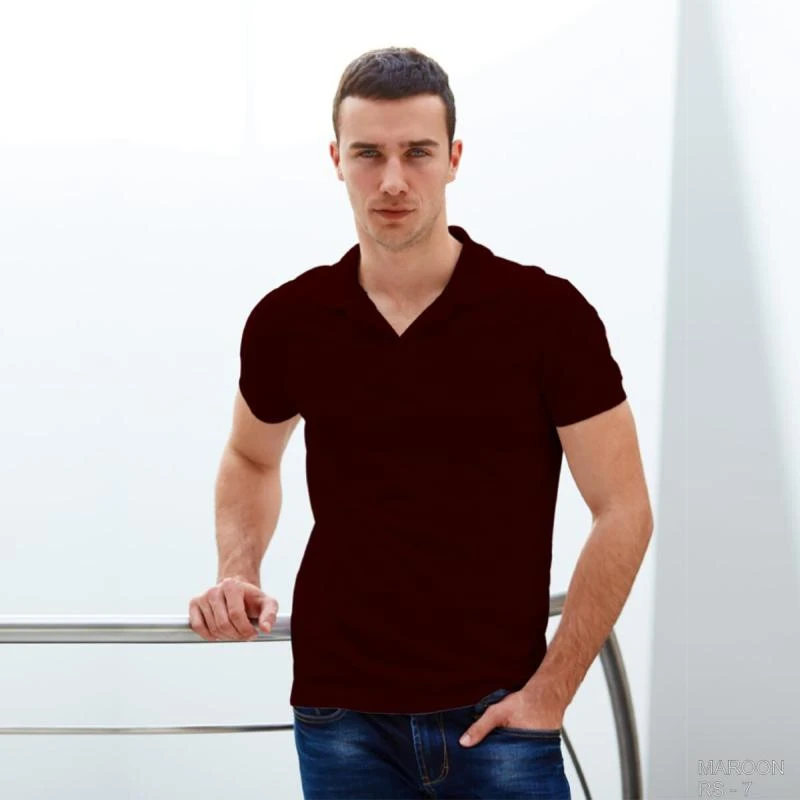 Maroon Plain Collar Polo T-shirt - 100% Cotton Unisex - 260 GSM
