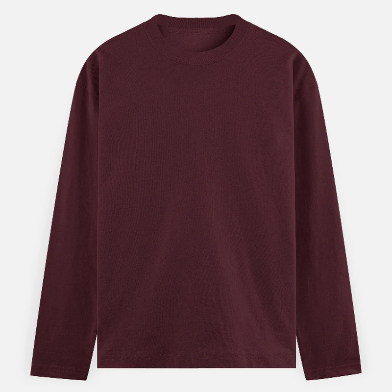 Maroon Plain Full Sleeve Round Neck T-shirt