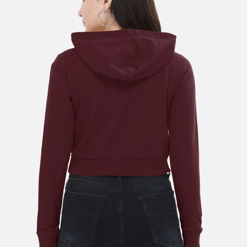 Maroon Plain Women Crop Hoodie product image