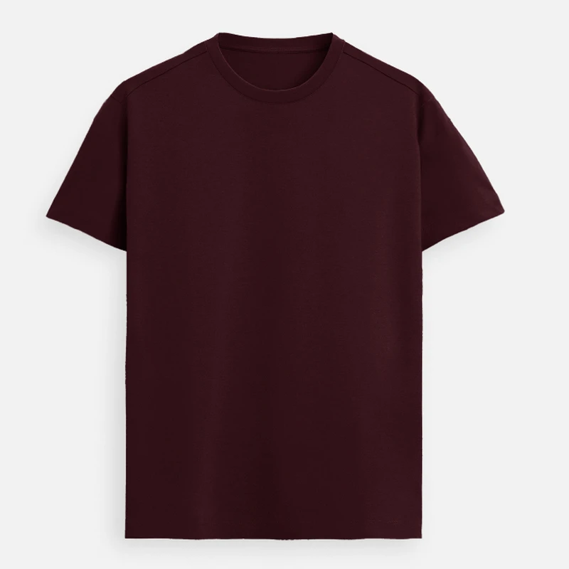 Maroon Plain Supima Cotton Round Neck T-Shirt - 160 GSM Unisex Regular Fit