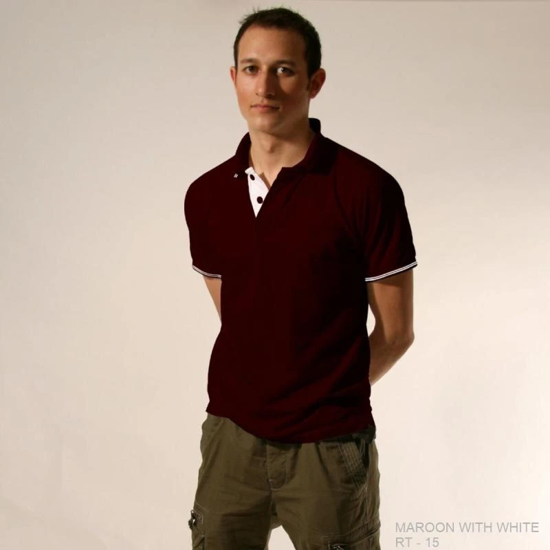 Maroon With White Plain Tipping Collar Polo T-shirt - 100% Cotton Unisex - 260 GSM