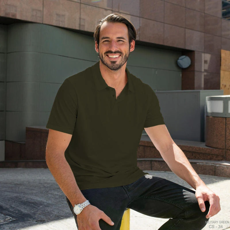 Military Green Plain Collar Polo T-shirt - 100% Cotton Unisex - 230 GSM