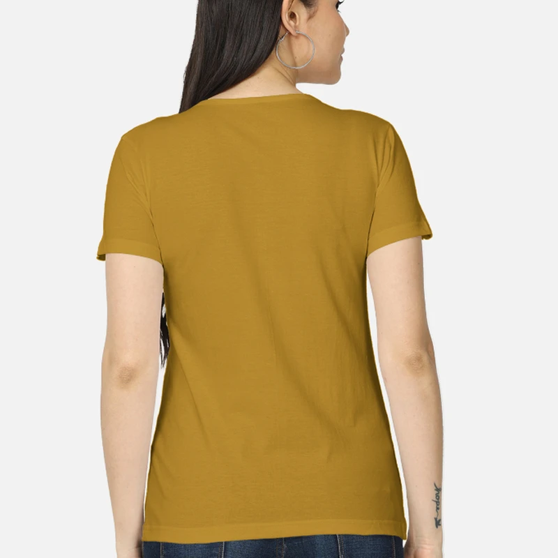 Mustard Yellow Plain Women Round Neck T-shirt product image