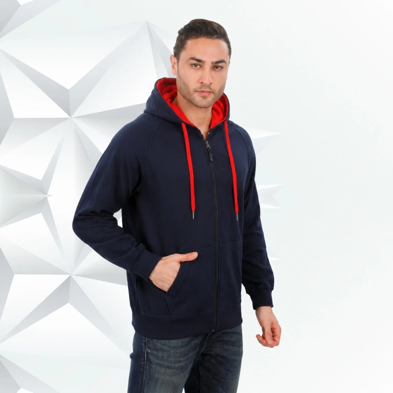 Navy And Red Plain Zip Hoodie product image