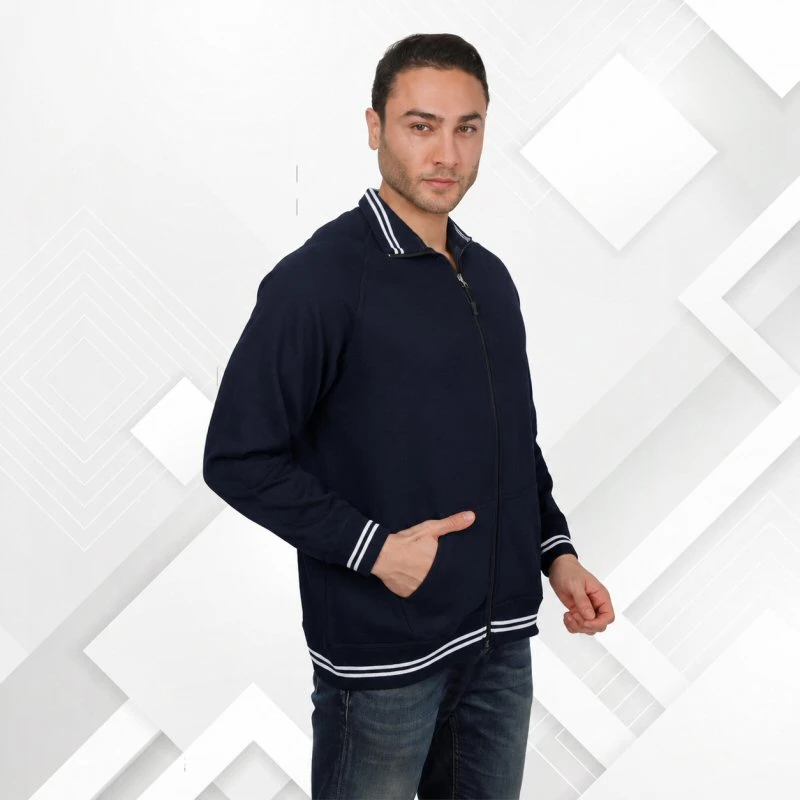 Navy And White Plain Full Zip High Neck Sweatshirt product image