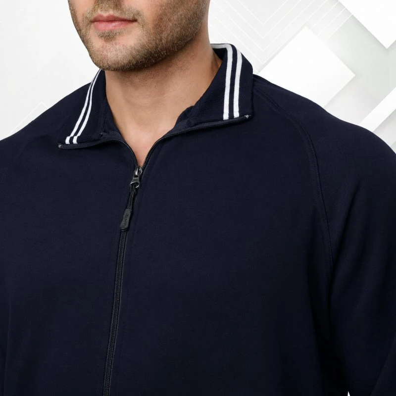 Navy And White Plain Full Zip High Neck Sweatshirt product image