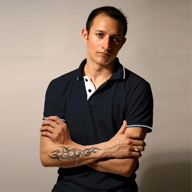 Navy Blue With White Plain Tipping Collar Polo T-shirt - 100% Cotton Unisex - 260 GSM product image