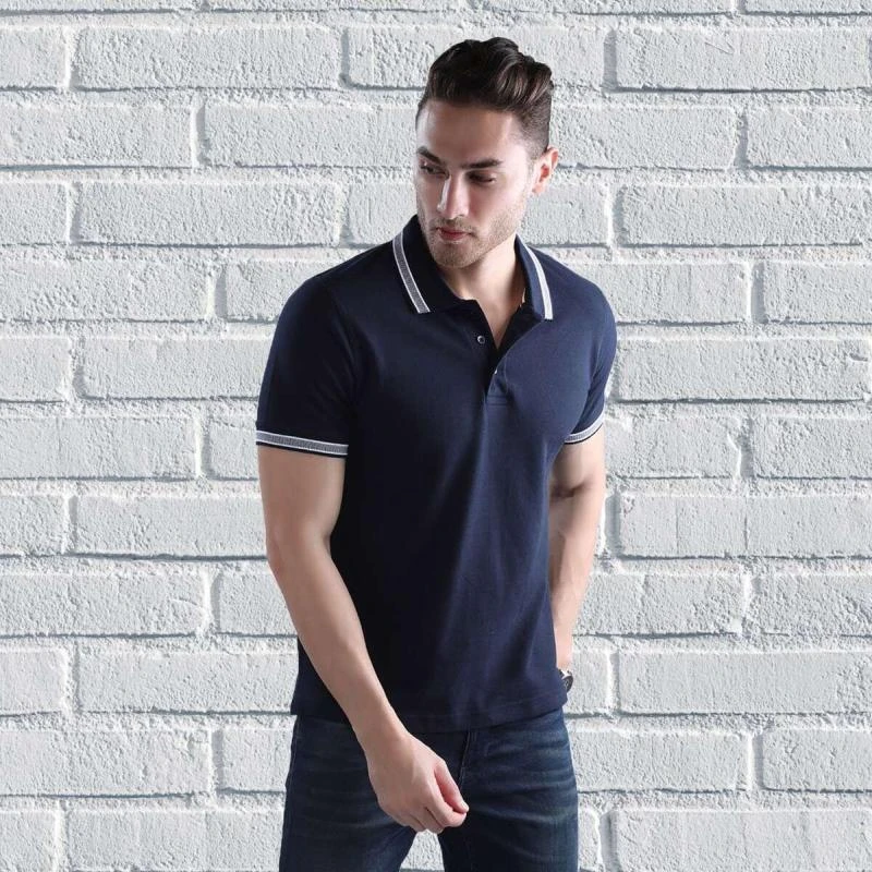 Navy Navy Navy Plain Jacquard Collar Polo T-shirt - 100% Cotton Unisex - 260 GSM product image