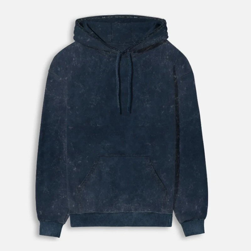 Navy Plain Acid Washed Hoodie - Unisex