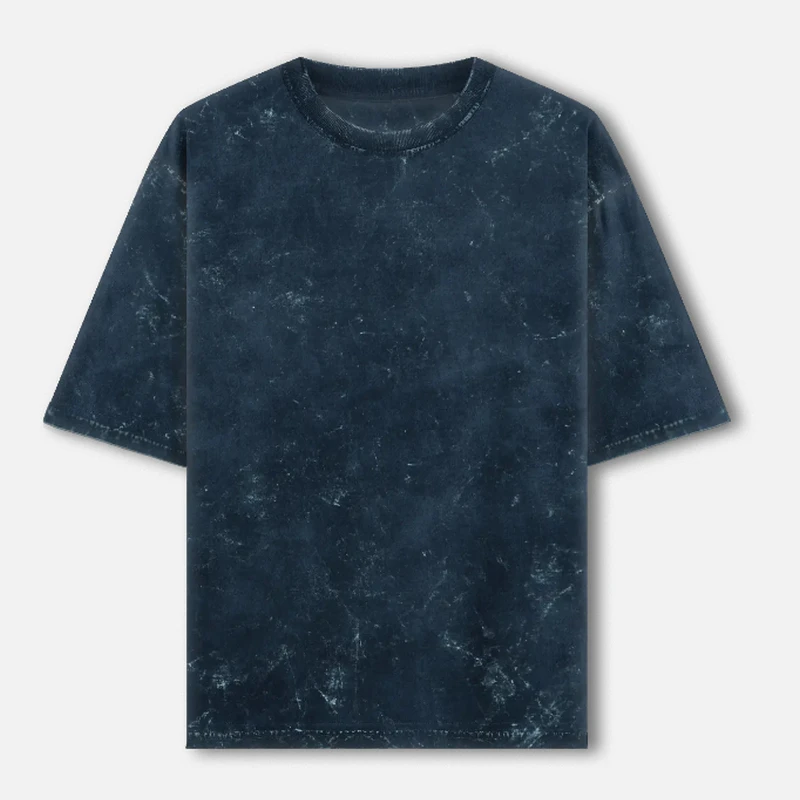 Navy Plain Acid Washed Oversized Round Neck T-Shirt product image