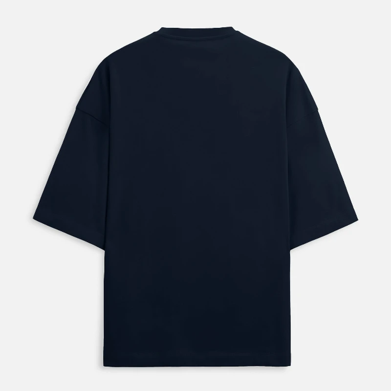Navy Plain Terry Boxy Oversized Round Neck T-Shirt product image