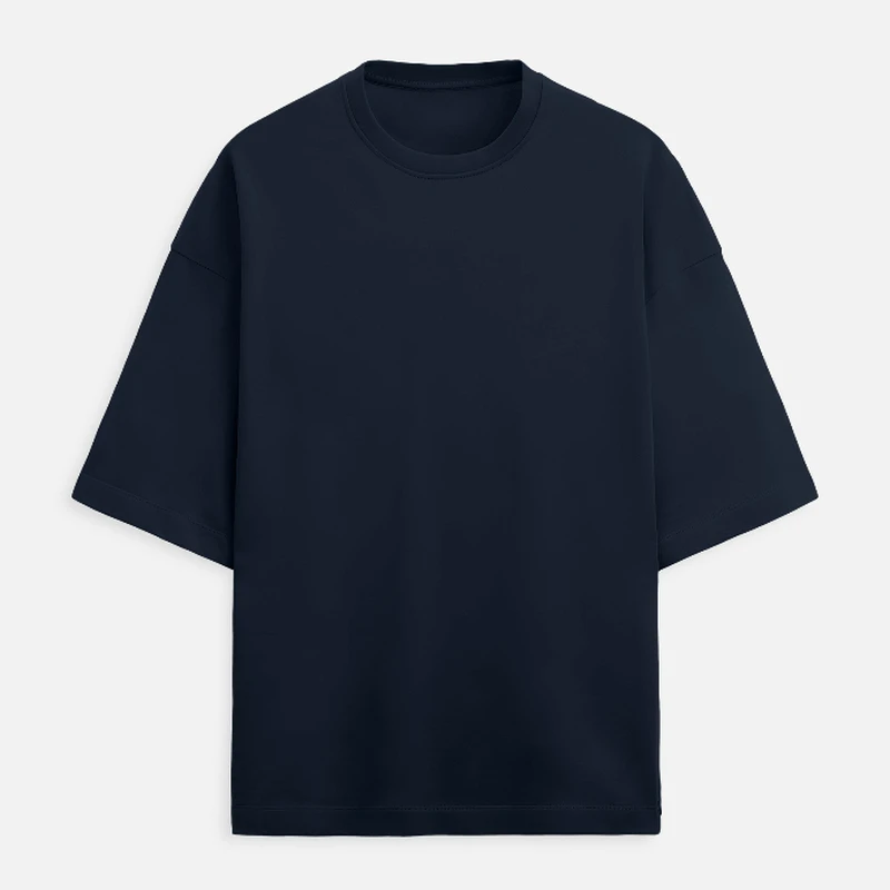 Navy Plain Terry Boxy Oversized Round Neck T-Shirt - 260 GSM Unisex