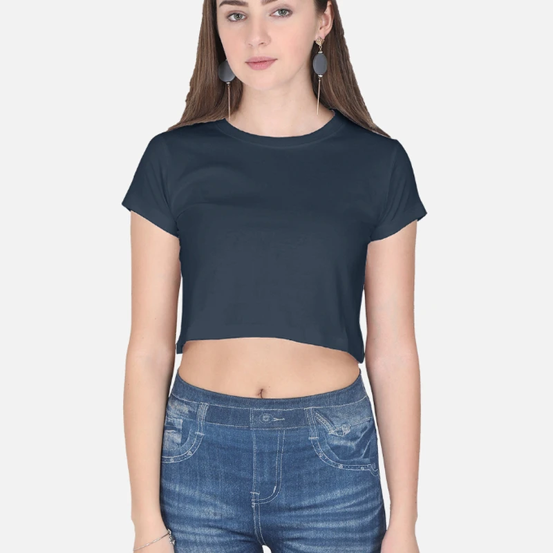 Navy Plain Women Crop Top