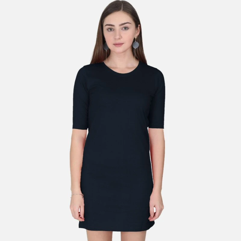 Navy Plain Women T-Shirt Dress