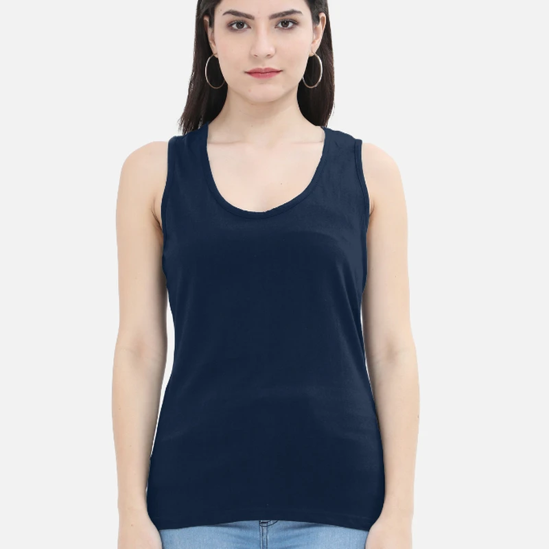 Navy Plain Women Tank Top
