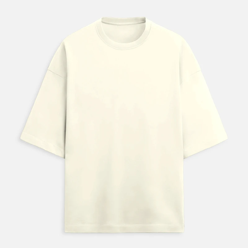 Off White Plain Terry Boxy Oversized Round Neck T-Shirt - 260 GSM Unisex
