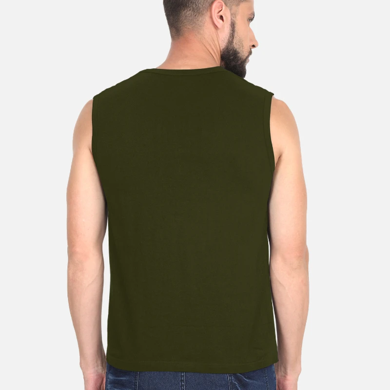 Olive Green Plain Sleeveless T-shirt product image