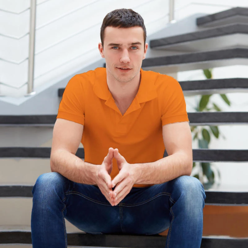 Orange Plain Collar Polo T-shirt - 100% Cotton Unisex - 260 GSM product image