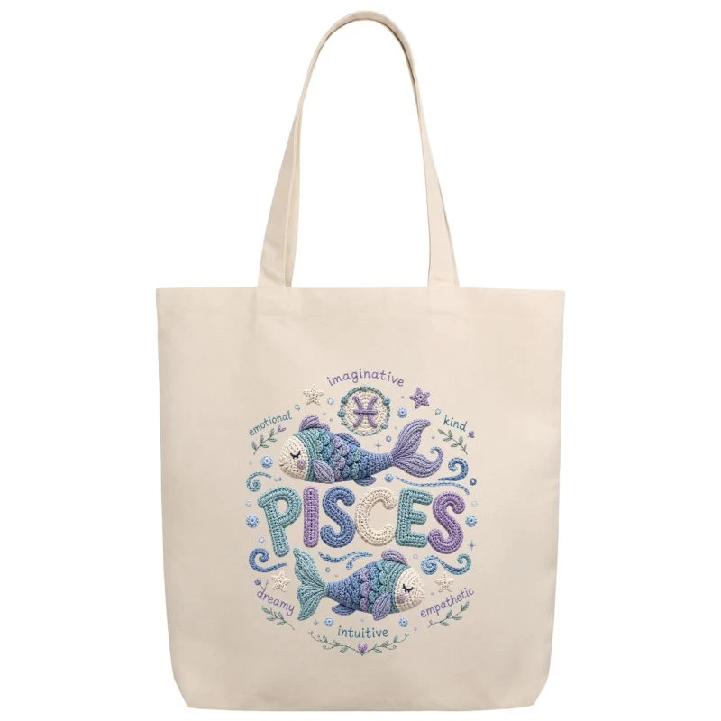 Pisces Crochet Zodiac Sign Tote Bag
