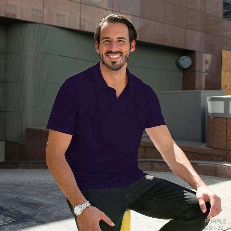 Purple Plain Collar Polo T-shirt - 100% Cotton Unisex - 230 GSM