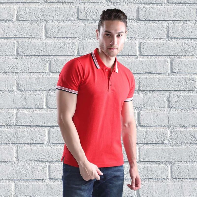 Red Black Red Plain Jacquard Collar Polo T-shirt - 100% Cotton Unisex - 260 GSM product image